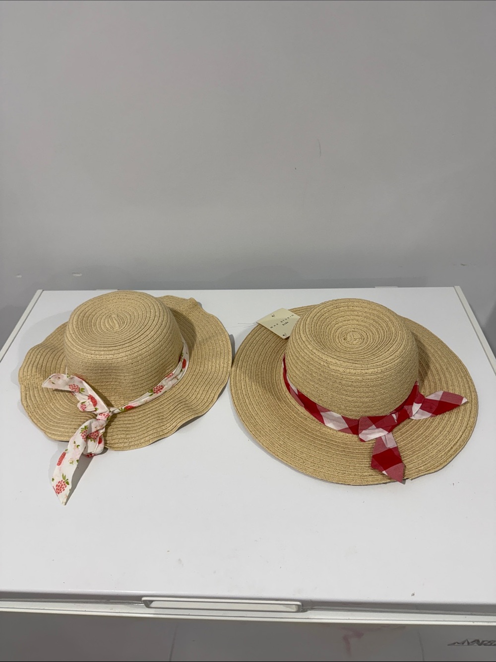 Kids Straw Sun Hat with Decorative Ribbon - Beige